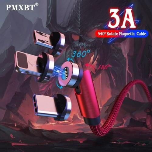 90/180/360 Degree Rotate Magnetic Cable USB Type C Charging Cable 3A Fast Charging Phone Charger Game Micro USB Cord For Iphone