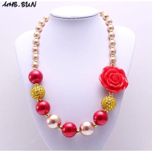 MHS.SUN Cute Design Flower Girls Chunky Beads Necklace Handmade Child Kids Bubblegum Necklace Chunky Beads Jewelry 2Pcs