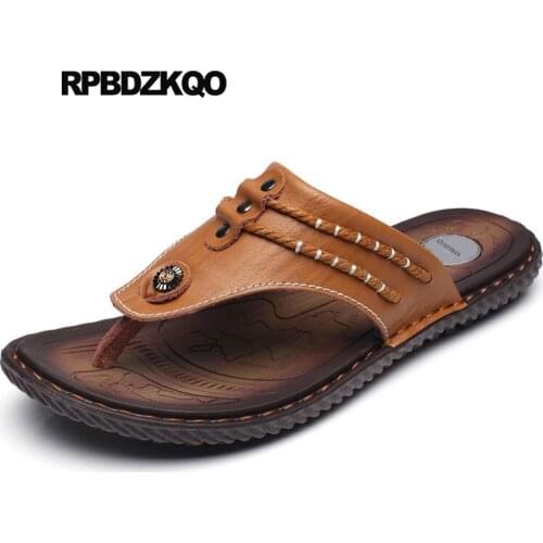 Slip On Beach Designer 2018 Slides Water Slippers Casual Shoes Brown Men Sandals Leather Summer Famous Brand Soft Flip Flop Flat