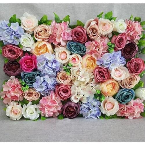 New 60X40CM Wedding Flower Backdrop Artificial Silk Rose Peony Hydrangea Flowers Wall Road Leading Flowers Event Party Supplies
