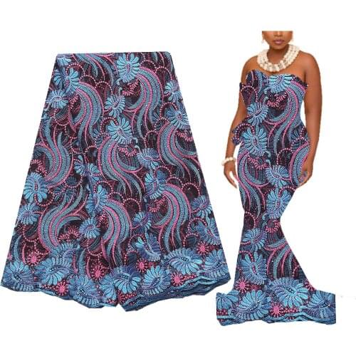 New Blue Nigeria French Lace Fabric 5 Yard Embroidered Guipure Lace Fabric 2021 Mesh Tulle Materials African Net Lace Fabric