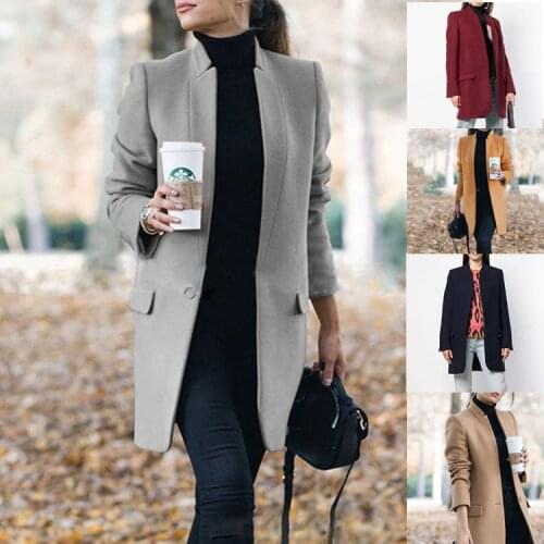 Autumn/Winter new fashion Womens solid vertical collar slim tweed coat Neat and elegant versatile long warm Wool & Blends