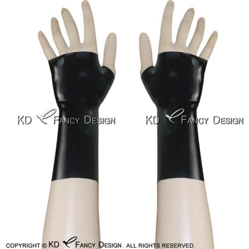 Black Sexy Short Latex Glove Fingerless Mini Rubber Mittens Gauntlets Plus Size ST-0017