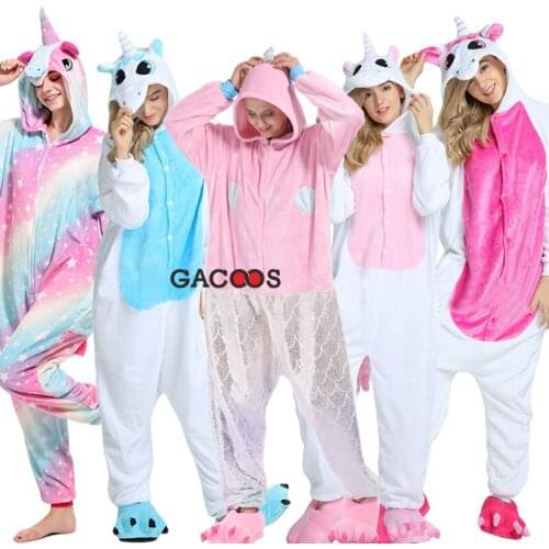 Kugurumi Pajamas For Women Adults Anime Pijamas Mermaid Panda Unicorn Pyjamas Winter Jumpsuit Cartoon Sleepwear Flannel Overalls