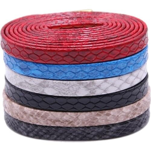 7MM Imitate Snake Skin Drawing Flat Luxurious PU Leather Shoelaces With Golden Metal Tip Nice Boot Cords Zapatillas Mujer