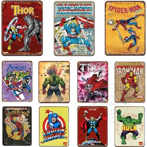 Marvel Movie Clip ​Tin Signs Plate The Avengers Captain America Posters Art Cafe Vintage Metal Painting Wall Plaque Home Decor