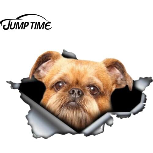 Jump Time 13cm x 8.8cm Brussels Griffon dog car Sticker Torn Metal Decal Wild Animal Car Stickers Window Bumper 3D Car Styling