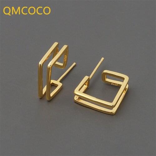 QMCOCO 925 Silver Earrings For Women Trendy Jewelry Vintage Simple Party Ear Accessories Punk Design Double-Deck Square Earrings