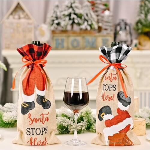 Faroot Christmas Decoration Wine Bottle Bag Funny Santa Claus Tableware Festival Accessory Cartoon Print Bags Wine Bottle Bags