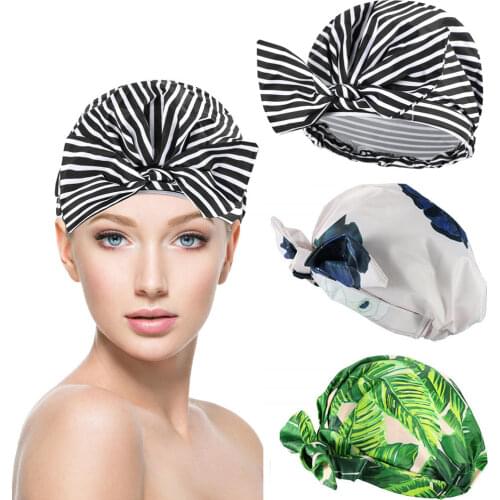 Hot Sale Waterproof Shower Cap Double Layers Bath Cap With Adjustable Elastic Band, Stylish Shower Cap For Women Long Thick Hair