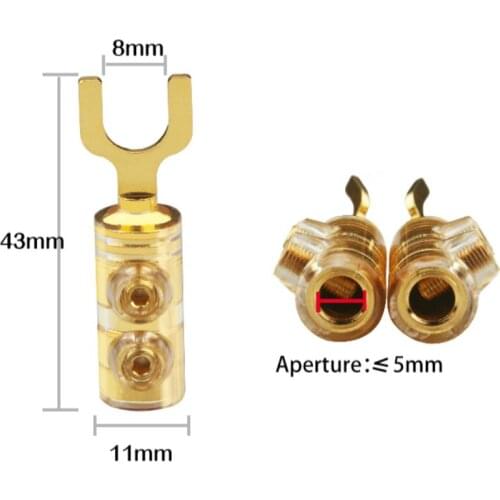 8Pcs Pure Copper Audio Spade Plug Gold-plated Solder-free Y Plug Amplifier Speaker Cable Connector