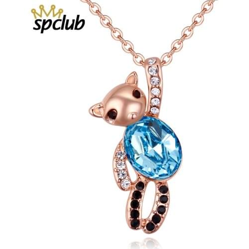 SPCLUB Rose Gold Color Cute Bear Crystals from Swarovski Jewelry Necklace for Women Girls Gift Choker Accessories Drop Shipping