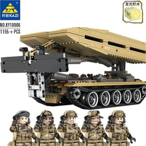 1155pcs Kaizhi Type 84 Tank Double-section Folding Butt Bridge Car Boy Military Building Block Toy KY10006 Gifts