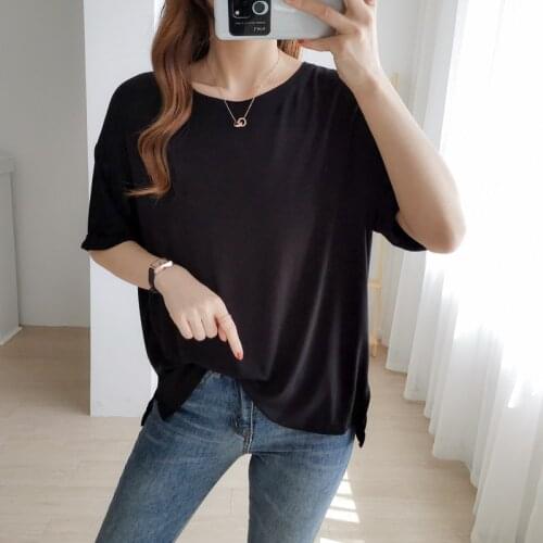 THIN T-SHIRT WOMEN SUMMER MODAL SHORT-SLEEVED HOME SERVICE LOOSE FAT MM PLUS SIZE MIDDLE-AGED MOTHER HALF-SLEEVED TOP
