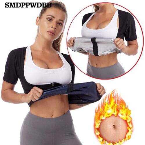 Hot Sweating Sauna Tops Women Neoprene Shirts Slim Weight Loss Shaper Vest Zipper Short Sleeve Hot Thermo Waist Trainer