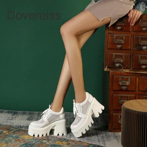 Dovereiss Fashion Womens Shoes Summer White Chunky Heels Sexy Genuine Leather Cross Tied Wire Side Elegant Cool Boots Goth 42