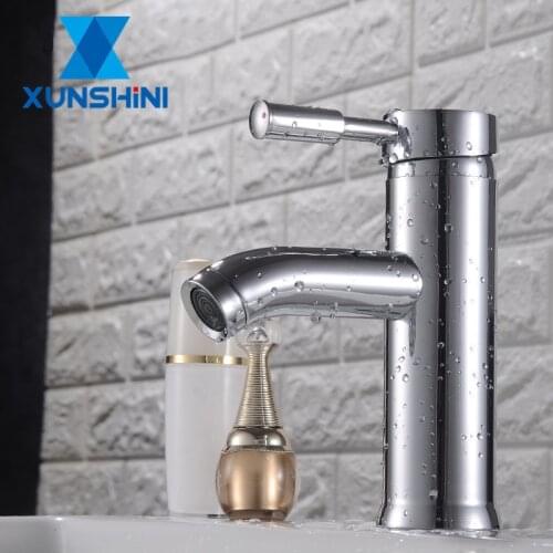 XUNSHINI Basin Faucet Bathroom Taps Bathroom Sink Faucet Single Handle Hole Deck Wash Hot Cold Mixer Tap Crane