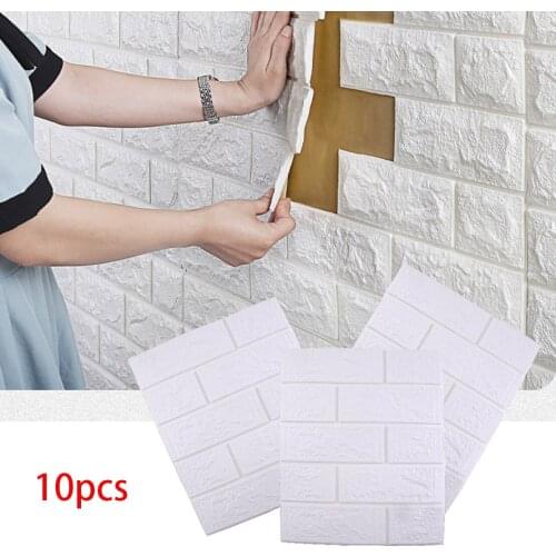 10Pcs Foam 3D Tile Self-adhesive Brick Embossed Wall Stickers Panels Sofa Background Living Room Bedroom 38.5x34.3cm