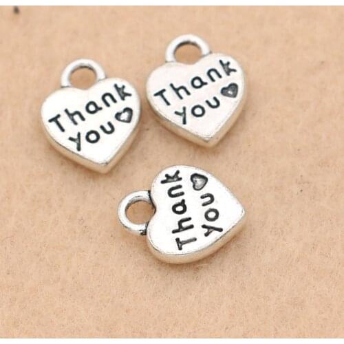 10pcs Tibetan Silver Plated Thank you Heart Charm Fashion Pendants Jewelry Diy Findings Jewelry Making 13x10mm