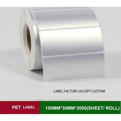 100w*h30mm*2000pcs one roll quality PET thermal transfer sticker label paper accept customized order with other size