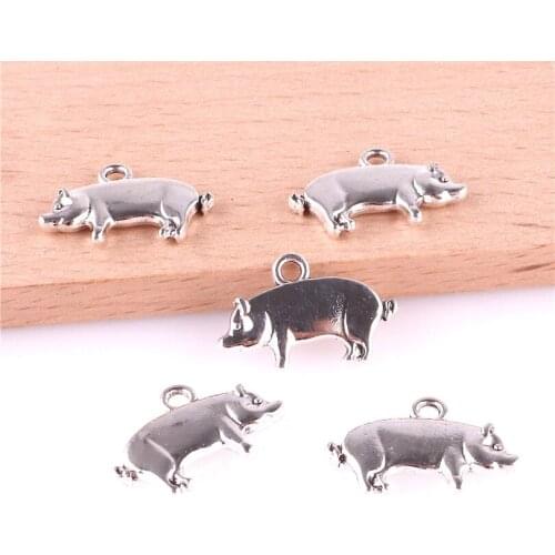 15pcs 12*19mm Alloy Animal Pig Pendants Antique Silver Charms DIY Handmade Pendant For Jewelry Making 23353