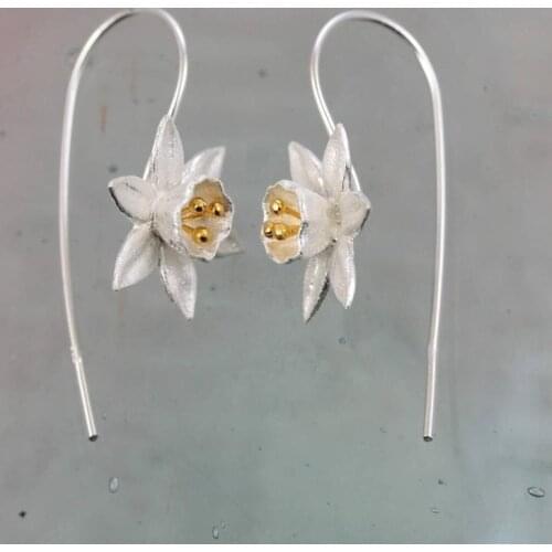 2020 Vintage Ethnic Style Daffodil Drop Earring Silver Color Flower Dangle Earrings For Women Engagement Wedding Fashion Jewelry