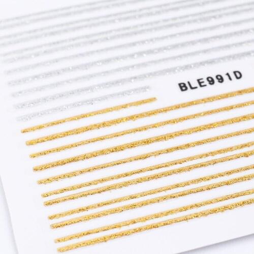 3D Gold Silver Line Stripes Nail Art Stickers Glitter Bronzing Geometry Irregular Pattern Slider Nail Accessories SABLE991D