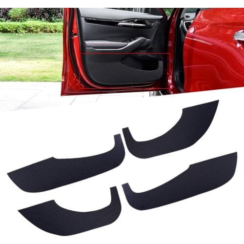 4pcs/Set Carbon Fiber Texture Black PU Leather Car Interior Car Door Anti-Kick Pad Cover Trim Fit for Kia Seltos 2020 2021