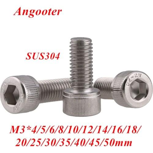 50pcs M3 DIN912 Hex allen socket head screw 304 stainless steel Hexagon socket head cap screws hex socket screw