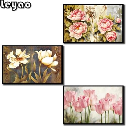 5d Diamond Painting Cross Stitch Kits,Diamond Embroidery Needlework Set With For Home Decor Painting,Flowers Full Diamond Mosaic