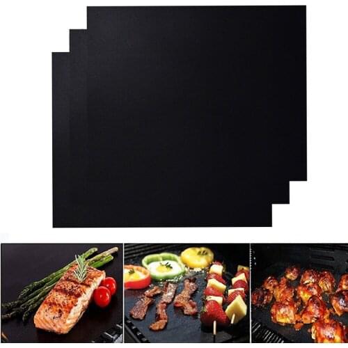 BBQ Grilling Mats, 3pcs Non-stick Barbecue Grilling Mats Security Grid Shape BBQ Mat with Heat Resistance for Outdoor Activities