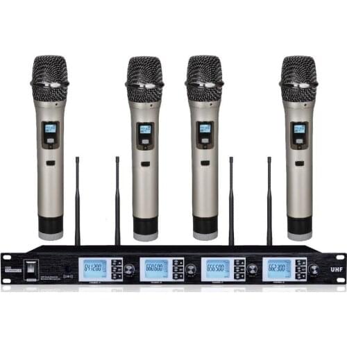 Bolymic Professional UHF PLL 4 Handheld Wireless Karaoke Microphone Mics System for Home Karaoke,KTV,School,Church,Meeting