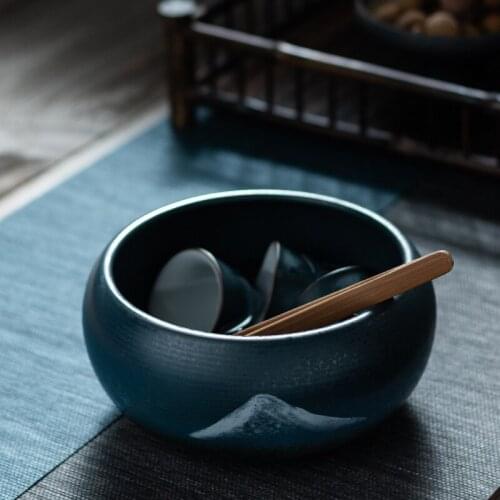 Tea Basin Large Ceramic Tea Basin Writing-Brush Washer Tea Basin Tea Leaf Bucket Wash Bowl Kung Fu Tea Accessories Tea Washing