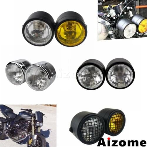 Twin Dominator Motorcycle Headlight Grill Mask Dual Hi/Lo Head Lamp For Harley Cafe Racer Custom Bobber HONDA Double Headlamp