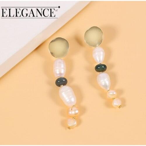 Elegance Korea New Design Metal Gold Geometric Irregular Circle Natural Freshwater Pearl Stud Earrings for Women Girl Gift
