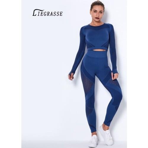 Yoga Set Seamless Hollow Out Sports Wear For Women Gym Mesh Fitness Clothing Booty Leggings Bra Gym Workout Sport Suit 2PCS