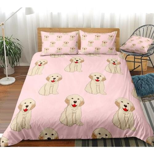 Golden Dog Bedding Set Pink Water Color Dog Duvet Cover Set Cartoon Animal Beds Set Bedspread Home Textiles Microfiber For Girls
