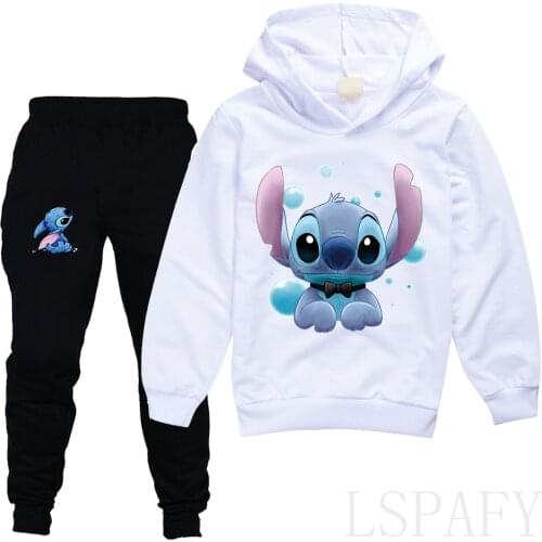 Girls Clothing Sets Autumn Toddler Girls Clothes Outfit Kids Stitch Print Tracksuit For Girls Boys Disney Children Clothing