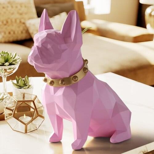 European Style Geometry French Bulldog Resin Statue Money Box Creative Home Decor Coin Storage Box Child Gift Piggy Bank WX3