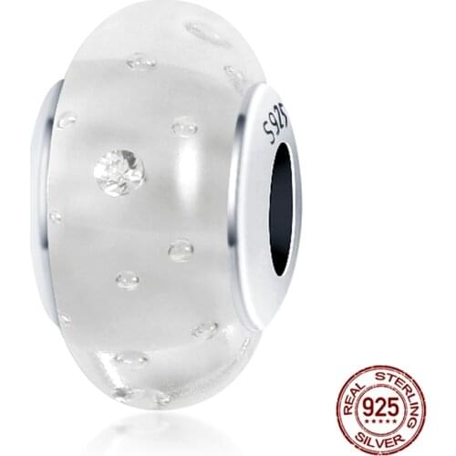 Genuine 925 Sterling Silver White Zircon Angle Round Beads Fit Original 3mm Bracelet&Bangle Women Fashion Jewelry Gift