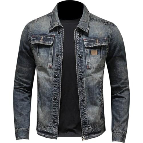 Jacket Men 2021 Spring and Autumn New High Quality Mens Solid Color Lapels Retro Slim Hip Hop Long Sleeve Denim Jackets