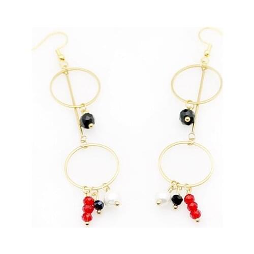 Small crowd design sense net red exquisite EARRINGS COLOR hand-made beads earrings medium long pendant earrings