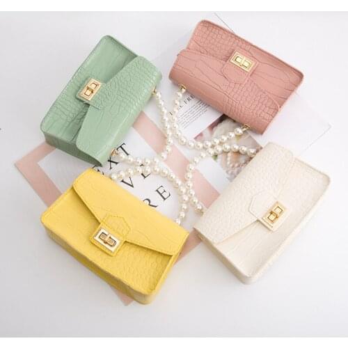 Women Mini Handbag New Elegant Shoulder Messenger Portable Chain Bag Girl PVC Jelly Bag Pearl Crossbody Rhombus Small Square Bag