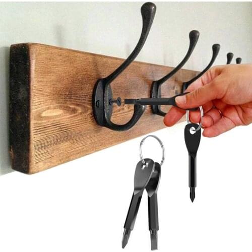 2PCS/Pair EDC Multifunction Screwdriver Stainless Steel Multitool Keychain Key Shape Slotted Pocket Repair Tool Sliver Black