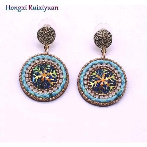 Fashion Earrings Bohemian Crystal Resin Snowflakes Lady Earrings & Ear Pins Vintage Leather Alloy Round Earrings Jewelry Gift