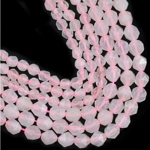 YHBZRET Natural Crystal Stone Round Faceted Pink Rose quartzs 6/8MM Loose Spacer beads for Jewelry making DIY bracelet necklace