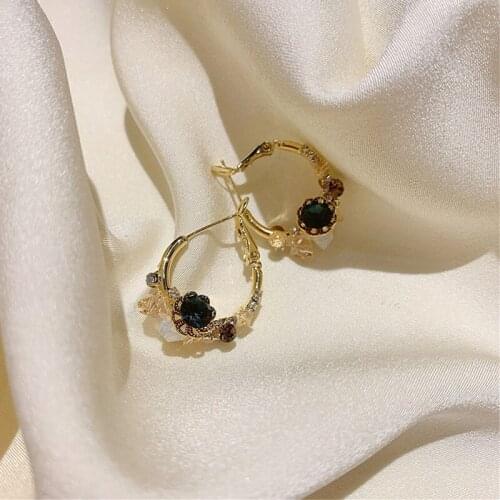 2021 New Fresh Crystal Flowers Temperament Drop Earrings Fashion Geometric Circular Trend Senior Women Earrings Jewelry