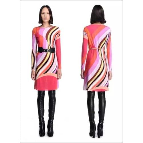 Couture autumn new color fashion with belt silk jersey fabrics knitted elastic long sleever dress free shipping