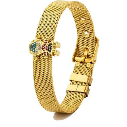 New Simple Gold Color Lovely Girl Stainless Steel Adjustable Bracelet Cubic Zirconia Jewelry For Women Watch Belt Birthday Gifts