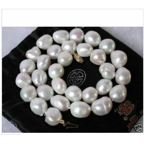 Huge 9-10mm south sea white baroque pearl necklace 18inch 14k